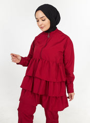 Haut de maillot de bain hijab à volants rouge Claret