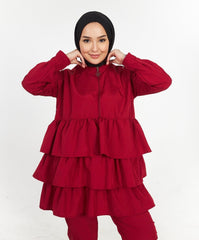 Haut de maillot de bain hijab à volants rouge Claret