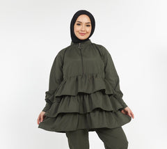 Khaki Ruffled Hijab Swimsuit Top