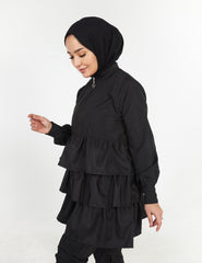 Schwarzes Hijab-Badeanzugoberteil mit Rüschen
