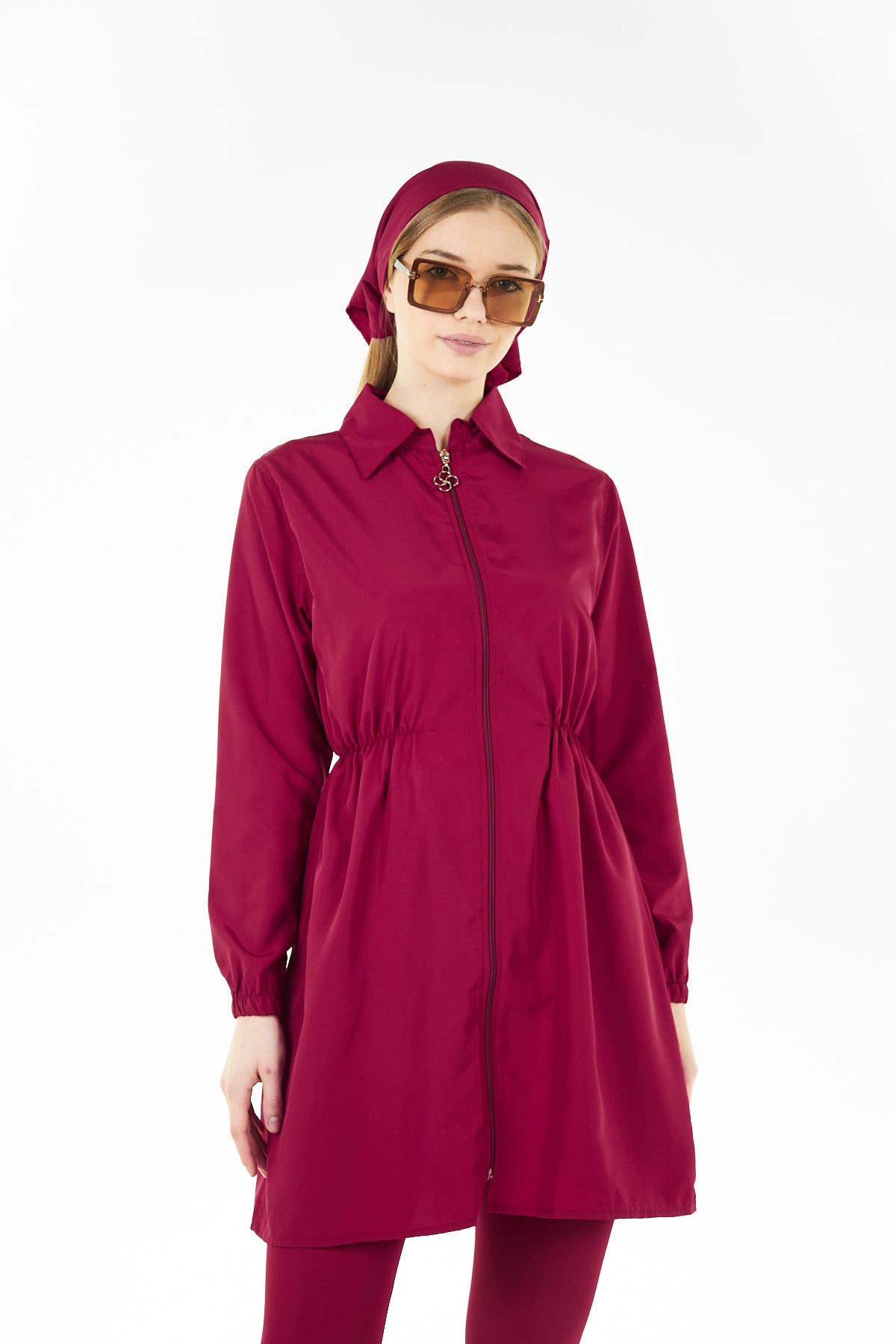 كلاريت أحمر 2 قطعة ملابس السباحة الحجاب